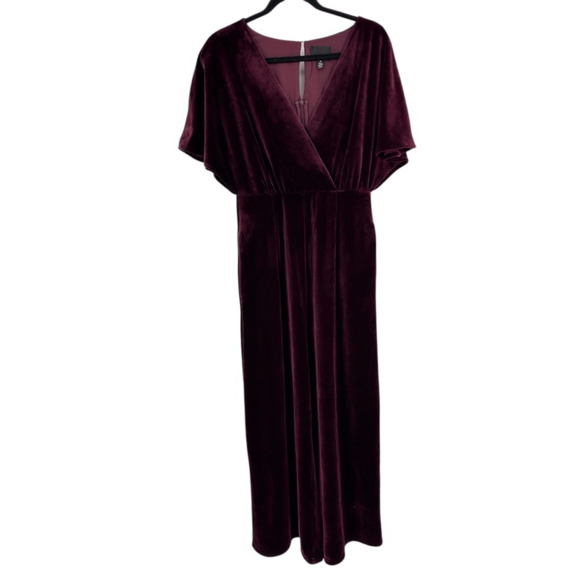 Greylin Womens Velvet Jumpsuit Size M Burgundy Red V-Neck Evening Cocktail Party - Picture 2 of 13